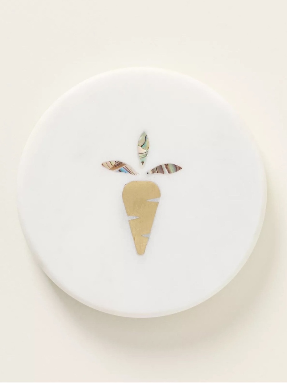 Anthropologie White Briar Marble Coaster with Gold Carrot Mother of Pearl Inlay
